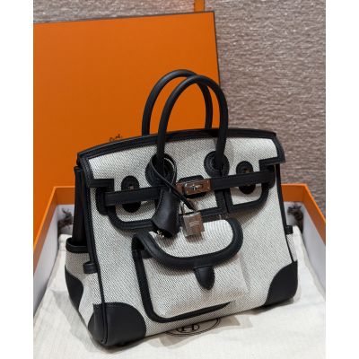 Limited Edition Black Swift and Toile Canvas Cargo Birkin 25 Palladium Hardware