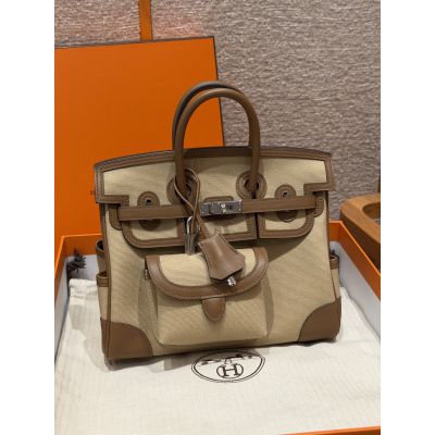 Limited Edition Ecorce Swift and Toile Canvas Cargo Birkin 25 Palladium Hardware