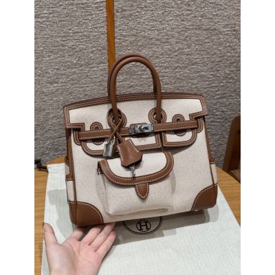 Limited Edition Gold Swift and Toile Canvas Cargo Birkin 25 Palladium Hardware