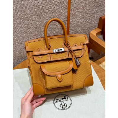 Limited Edition Sesame Swift and Toile Canvas Cargo Birkin 25 Palladium Hardware