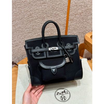 Limited Edition Black Swift and Toile Canvas Cargo Birkin 25 Palladium Hardware