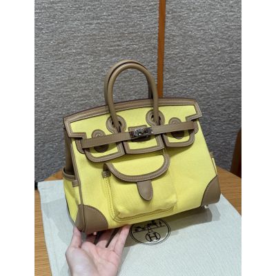 Limited Edition Chai Swift and Toile Canvas Cargo Birkin 25 Palladium Hardware