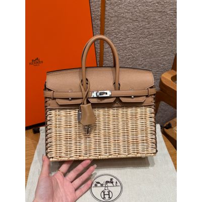 Naturel Wicker and Chai Swift Picnic Birkin 25 Palladium