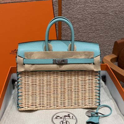 Naturel Wicker and Blue atoll Swift Picnic Birkin 25 Palladium