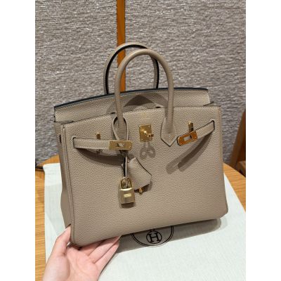 Gris Tourterlle Togo Birkin 25 Gold Hardware