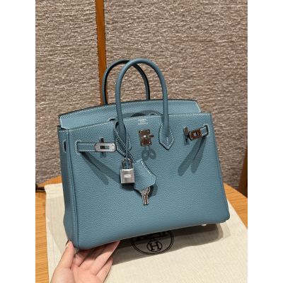 Blue Jean Togo Birkin 25 Palladium Hardware