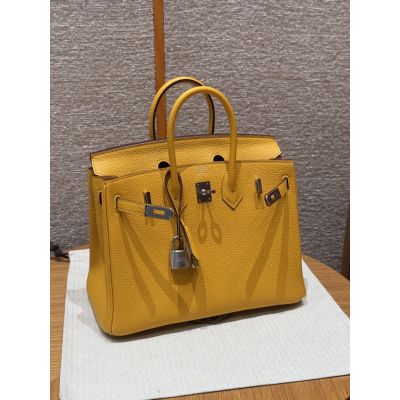 Jaune Ambre Togo Birkin 25 Palladium Hardware