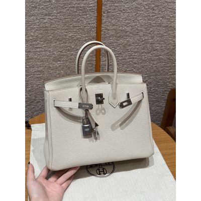 Craie Togo Birkin 25 Palladium Hardware
