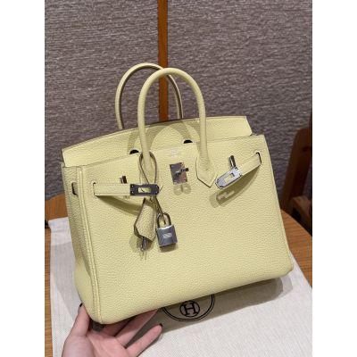 Jaune Milton Togo Birkin 25 Palladium Hardware