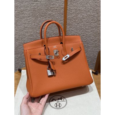 Orange Togo Birkin 25 Palladium Hardware