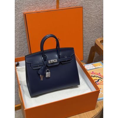 Blue Saphir Box Birkin 25 Palladium Hardware
