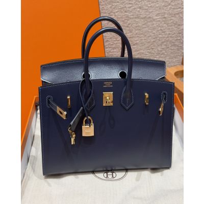 Blue Saphir Box Birkin 25 Gold Hardware