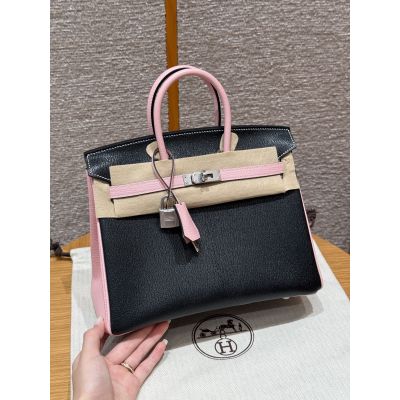 Black Rose Sakura  Chevre Birkin 25 Palladium Hardware