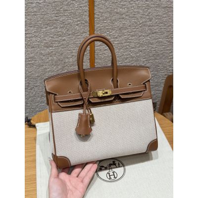 Gold Swift and Toile Canvas Birkin 25 Gold Hardware