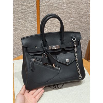 Limited Edition Black Volupto Rock Birkin 25 Palladium Hardware
