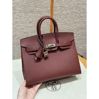 Rouge H Epsom Birkin 25 Palladium Hardware