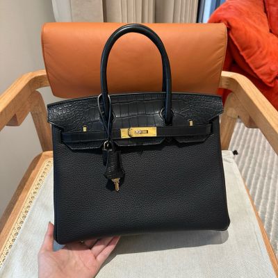 Black Togo and Matte Crocodile Touch Birkin 30 Gold Hardware