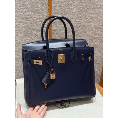 Blue Saphir Box Birkin 30 Gold Hardware