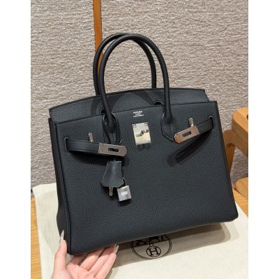 Black Togo Birkin 30 Palladium Hardware