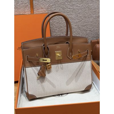 Gold Swift and Toile Canvas Birkin 30 Gold Hardware