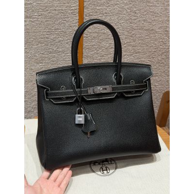 Black and Lemon Chevre Birkin 30 Palladium Hardware 