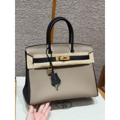  Gris Tourterelle and Black Togo Birkin 30 Gold Hardware 