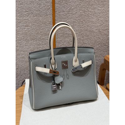 Gris Mouette and  Craie Togo Birkin 30 Palladium Hardware 