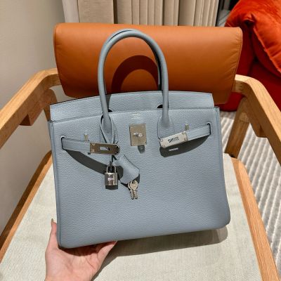 Blue lin Togo Birkin 30 Palladium Hardware 