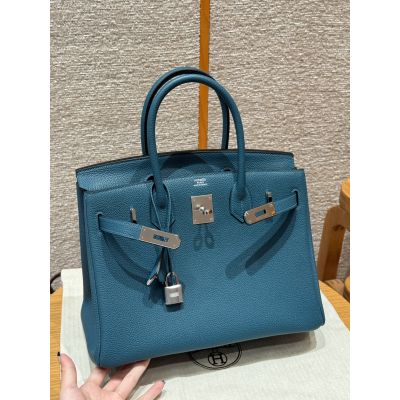 Cobalt Togo Birkin 30 Palladium Hardware