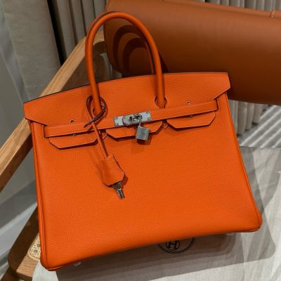 orange Togo Birkin 35 Palladium Hardware