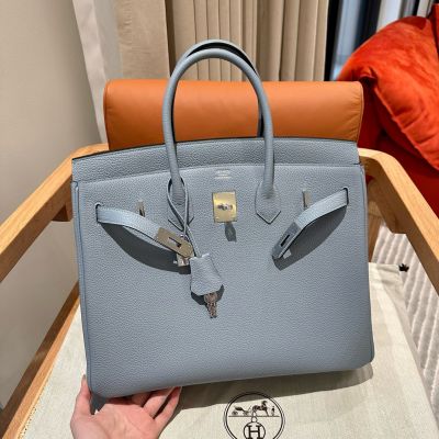 Blue Lin Togo Birkin 35 Palladium Hardware