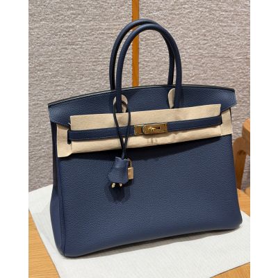 Blue Saphir Togo Birkin 35 Gold Hardware