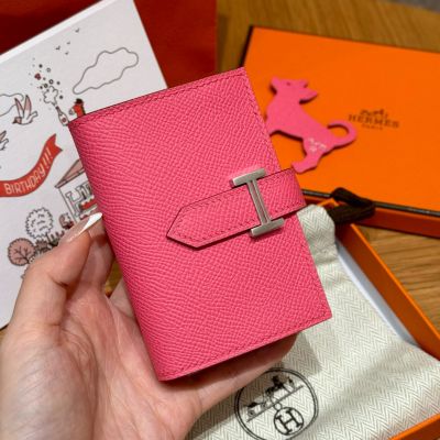 Rose Lipstick Epsom Bearn mini wallet Palladium Hardware