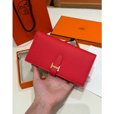 Red Epsom Bearn Long Wallet Gold Hardware