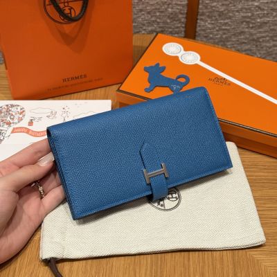 Blue Mykonos Epsom Bearn Long Wallet Palladium Hardware