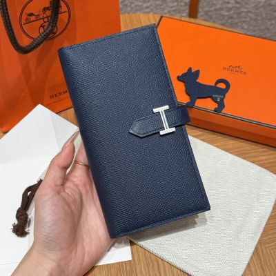 Deep Blue Epsom Bearn Long Wallet Palladium Hardware