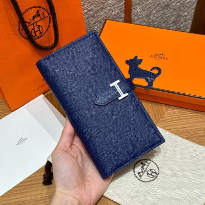 Blue Encer Epsom Bearn Long Wallet Palladium Hardware