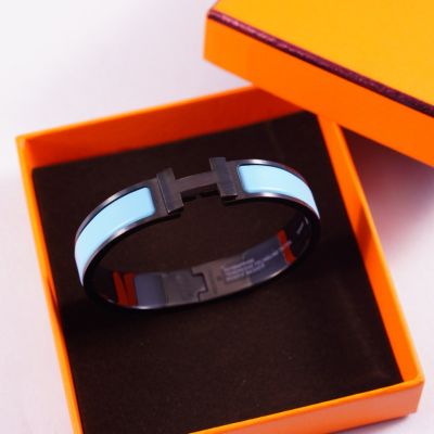 Light Blue Clic H Enamel Bracelet Black hardware 17cm, 19cm