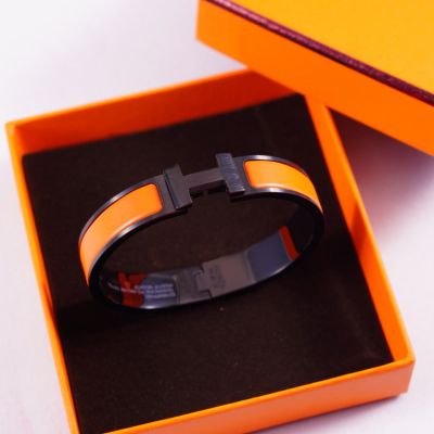 Orange Clic H Enamel Bracelet Black hardware 17cm, 19cm