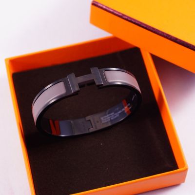 Grey Clic H Enamel Bracelet Black hardware 17cm, 19cm