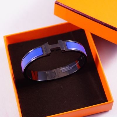 Blue Electric Clic H Enamel Bracelet Black hardware 17cm, 19cm