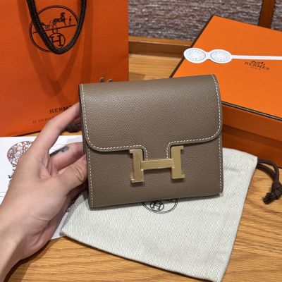 Etoupe Epsom Constance Short Wallet Gold Hardware