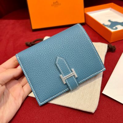 Blue Jean Togo Bearn Compact wallet Palladium Hardware