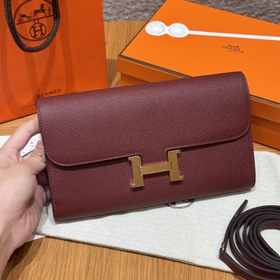 Rouge H Epsom Constance-To-Go Wallet Gold Hardware