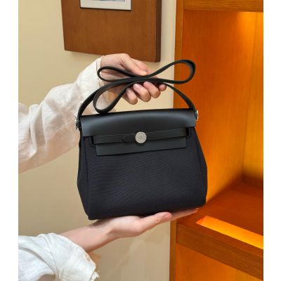 Canvas and Cowhide Mini Herbag  Shoulder Bag  Palladium Hardware