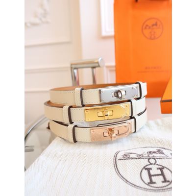 White Epsom Kelly Mini Belt 1.8cm
