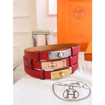 Rouge H Epsom Kelly Mini Belt 1.8cm