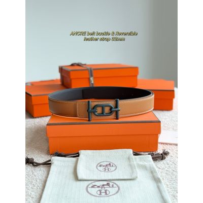 Ancre  Reversible Leather Belt 32mm Black Buckle