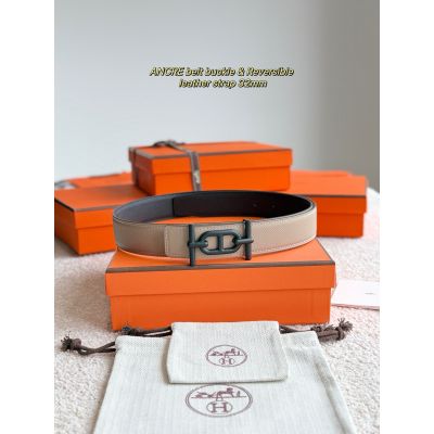 Ancre  Reversible Leather Belt 32mm Black Buckle