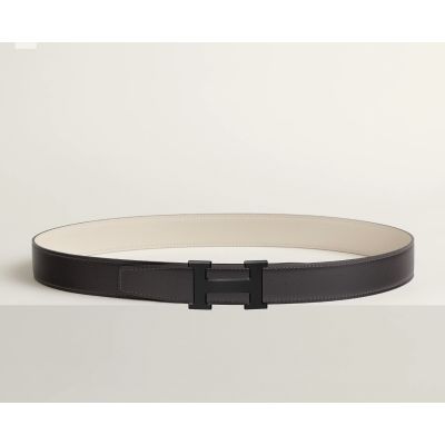 H Buckle Reversible Leather Belt 32mm Black Buckle